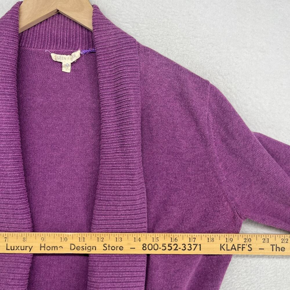 EILEEN FISHER Sweater S Organic Cotton Cardigan Open Front 3/4 Sleeve Purple - Picture 12 of 15